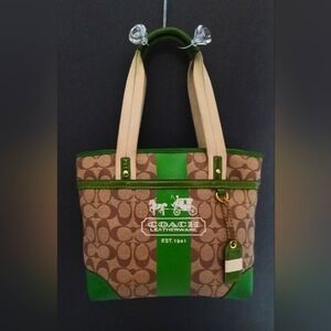 Coach Green/Brown Purse with Shoulder Straps